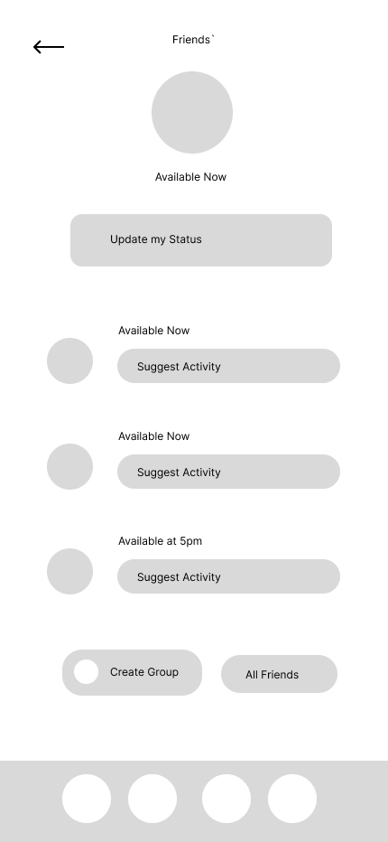 Low fidelity wireframe design for Reconnect app social page